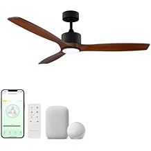 Madera 52in 3-Blade Smart Indoor or Outdoor Ceiling Fan 2700K-6000K CCT Tunable Range LED Light Kit in Matte Black with Distressed Koa Solid Wood Blades Works With iOS or Android App