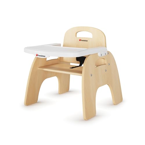 Foundations Easy Serve 9 Wood Feeding Chair for Toddlers, Adjustable Harness, Removable Dishwasher Safe Tray, No Tip Base, Baltic Birch Plywood