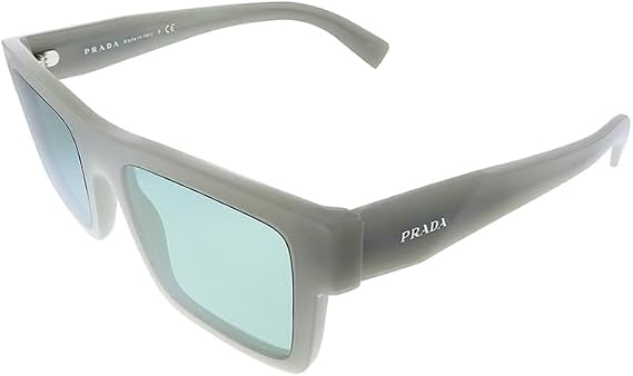 Prada PR 19WS TH904M Grey Plastic Rectangle Sunglasses Green Mirror Lens