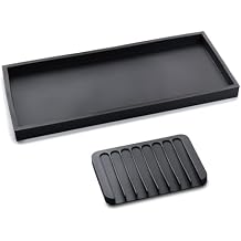 Bloss Small Bathroom Vanity Tray with Soap Dish, 8 x 4 inch Silicone Kitchen Soap Tray,Bathroom Counter Trays Organizer for Candle Perfume Jewelry Key, Black