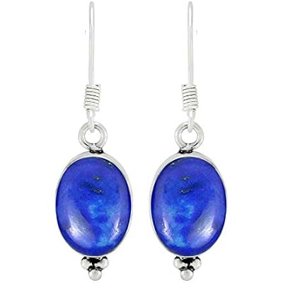 Natural Gemstone Dangle Earrings for Women - 925 Sterling Silver Plated Oval Shape Handmade Earrings - Lightweight Birthstone Fashion Jewelry - Perfect for Wedding & Special Occasions