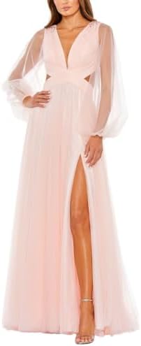 Sheer Tulle A-Line Gown with Lace-Up Back by Mac Duggal