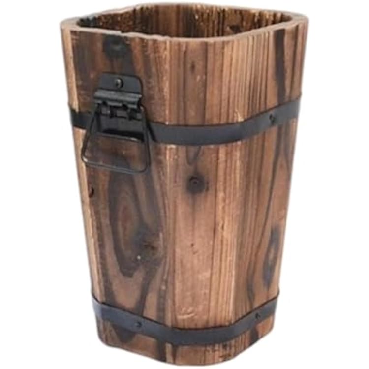 Wooden Barrel Planter Rustic Plant Pot Plant Container Flower Pot for Indoor and Outdoor Yard Entrance Desk Tabletop, S