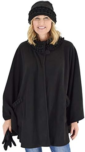 Le Moda Womens Ruffle Trim Polar Fleece Wrap with Matching Gloves and Hat | Winter Collection | One Size Fits All