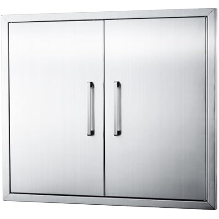 Outdoor Kitchen Double Doors, 26W24H Stainless Steel BBQ Access Door with Handles, Flush Mount for Outdoor Kitchen,Grilling,BBQ Island