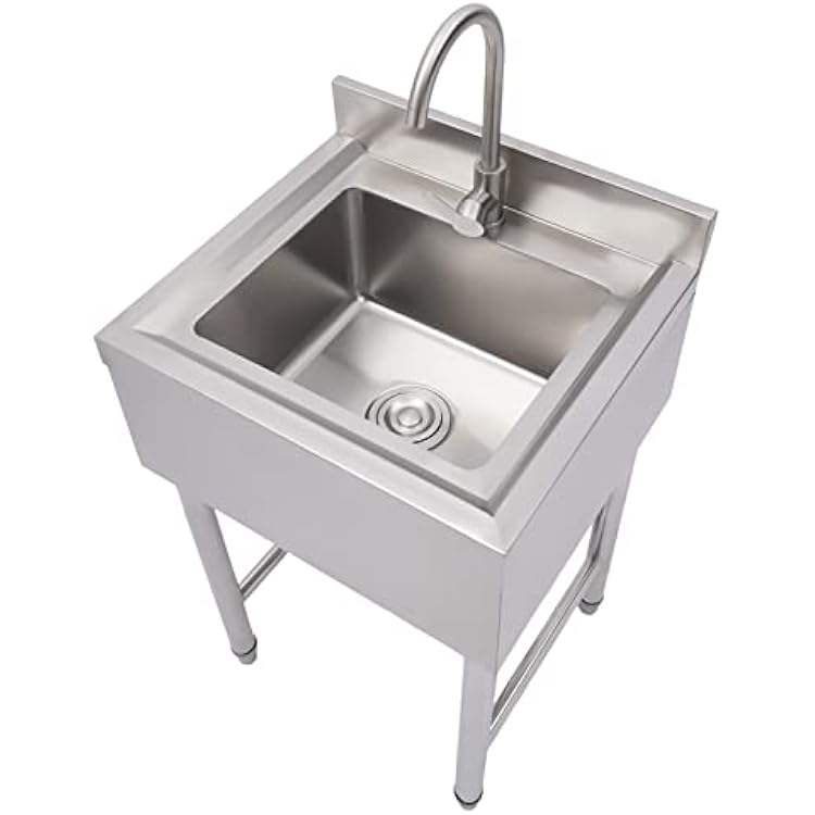 Stainless Steel 1-Compartment Basin wFaucet Commercial Kitchen Sink Vanity Multipurpose Sink for Restaurant, Laundry Room, Backyard, Garages 21.6x19.6x31.5