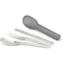 BLACK + BLUM Nesting Cutlery Set 3 Piece Stainless Steel Compact Travel Cutlery Set (Knife, Fork, and Spoon) Portable Tableware with Snap Shut Case, Silver