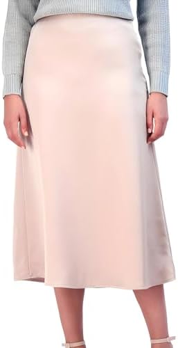 French Connection Womens Satin High-Waisted Midi Skirt - Flared A-Line, Chic Casual Style for Work or Weekend