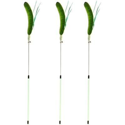 Cat Wand Toy with Green Foxtail, Cat Teaser for Scratching, Biting & Kicking, Interactive Kitten Toy for Chase, Anxiety Relieve and Bonding Upgrated Green-3 PCS