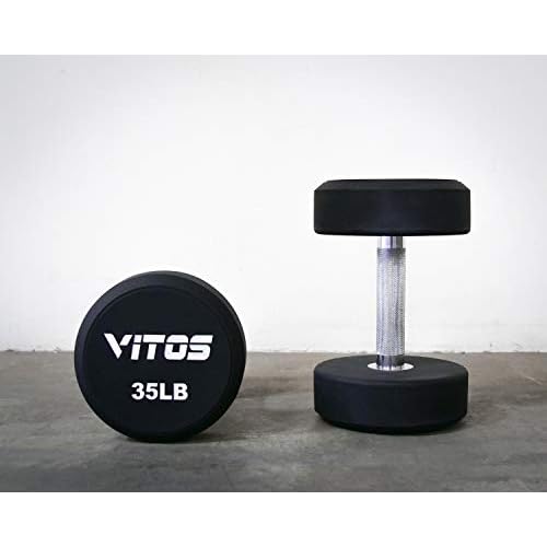 Vitos Fitness TPU Urethane Commercial Dumbbells Hardened Chrome Handle Avalaible from 5-150 LB One Pair Only