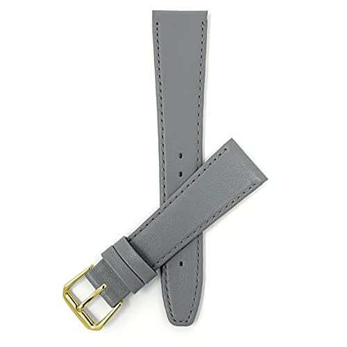 Bandini Extra Long 12mm Womens Leather Watch Band Strap - GreyGray with Stitching - Classic - Slim - Gold Buckle