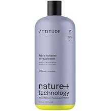 ATTITUDE Liquid Fabric Softener, Natural Origin Ingredients, For White and Colored Clothing, Deodorizes, Gentle on Delicate skin, Infused With Essential Oils, Geranium & Lemongrass, 38 Loads, 32 Fl Oz