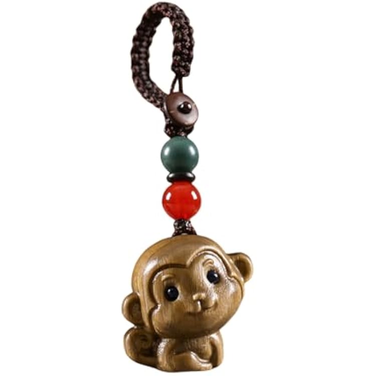 Cute Wooden Monkey Ornament Keychain, Retro Mini Crafted Monkey Figurines, Wood Sculptures Carving Ornament, Tea Pet Hand Toy for Bookshelf, Creative Animal Decoration, Zodiac Animal