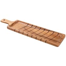 Rustic Wooden Baguette Board for Serving Bread, Cheese & Charcuterie Long Acacia Wood Appetizer Tray, Cutting Board, Bread Platter With or Without Handle Dining & Entertaining (Handle)