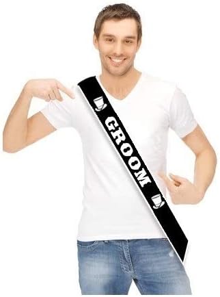 Brosash Groom Sash, Bachelor Party Sash Groom to Be Ideas Supplies Gifts Joke Favors Bachelorette Party Supplies Decorations Decor Wedding Shower Gift Bride Engagement Bridal (White)