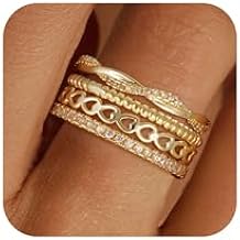 Gold Stackable Rings for Women - 14K Really Gold Plated Stackable Statement Rings Cubic Zirconia Ring Set Gold Ring for Women Non Tarnish Waterproof Jewlery Size 6-10