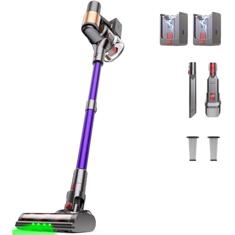 Cordless Vacuum Cleaner, 2 Batteries 120 Mins Runtime 50Kpa 600W, Stick Vacuum with Anti-Tangle Design, Self-Standing, Vacuum Cleaners for Home, Hardwood Floor, Carpet, Pet Hair