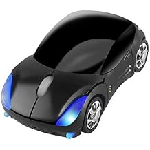 CHUYI Ultra Small Cool Sports 3D Car Shaped Wireless Optical Mouse Mini Cordless Portable Mice for Business Travel Office Home School Gift (Black)