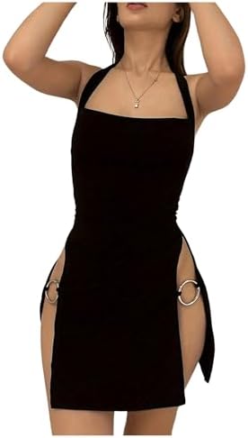 Floerns Womens Plus Size Sleeveless Halter Dress Slit Club Bodycon Mini Dress