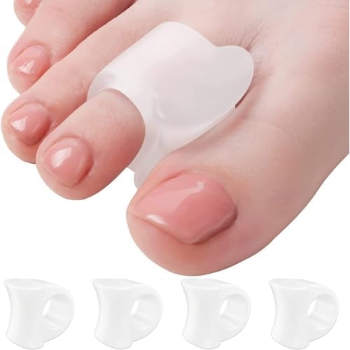 5 STARS UNITED Big Toe Spacers for Men & Women 4 Gel Separators for Overlapping & Curled Toes, Bunions, Alignment - Silicone Spreader, Corrector & Straightener, White