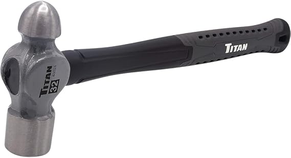 Titan 63024 32oz Ball Pein Hammer, Forged Steel Head, 14.5" Shock Absorbing Fiberglass Handle with Textured Rubber Grip