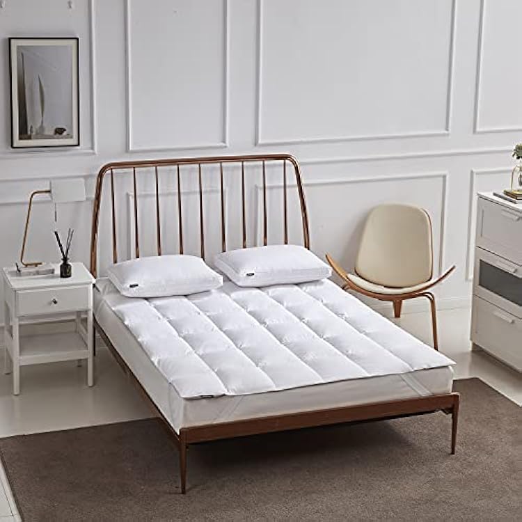 Beautyrest White Feather Down Mattress Pad Twin Size - 233 Thread Count TencelCotton Blend Featherbed Cover with Elasticized Anchor Bands Mattress Pad