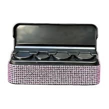 Bling Coin Holder for Car, Portable Crystal Rhinestone Automotive Coin Change Organizer with 4 Compartments, Universal Sparkling Cars Storage Box Money Dispenser for Vehicles (Pink)
