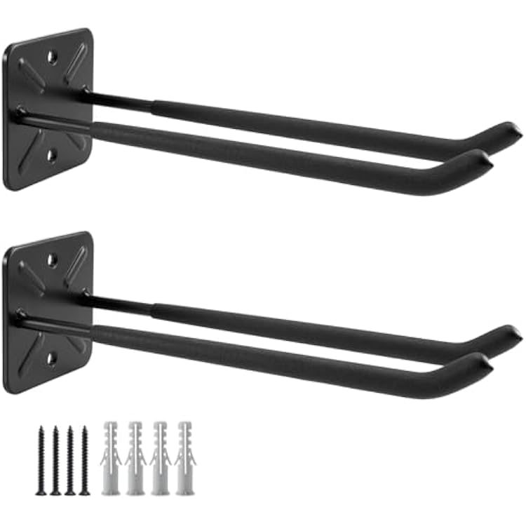 Sinoer Heavy Duty Garage Double Hooks, Ladder Hooks for Garage Wall Mount, 80KG Load Capacity, 32CM Extended Length, Multi-Functional Storage Hooks for Ladders, Bikes, Tools, Garden Equipment-2 Pack