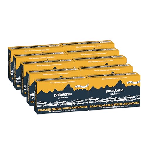 Patagonia Provisions Roasted Garlic White Anchovies | Responsibly Sourced in Spain | 21g Protein & Gluten Free | 4.2 Oz Pack of 10