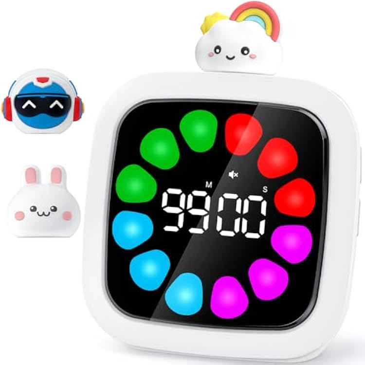 Yunbaoit Digital Visual Timer for Kids, Rechargeable 99-Minute Silent Countdown Timer with 19 Ringtones, 9 Optional DIY Color Petal Display, Time Management Tool with Pause Function 3 Dolls