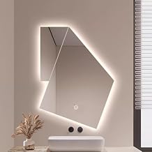 Irregular Smart LED Bathroom Mirror, Shaped Defogging Mirror, Three-Colour Changing Light Infinitely Dimmable, Explosion-Proof Silver Mirror(60 * 90cm)