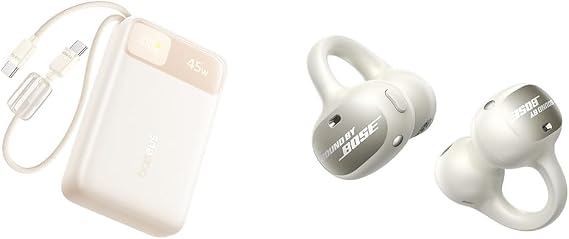 Baseus Inspire XC1 Open Ear Clip-On Earbuds, Bundle with 20000mAh Compact Portable Charger 45W, CCC Certified Power Bank Built-in USB-C Cables