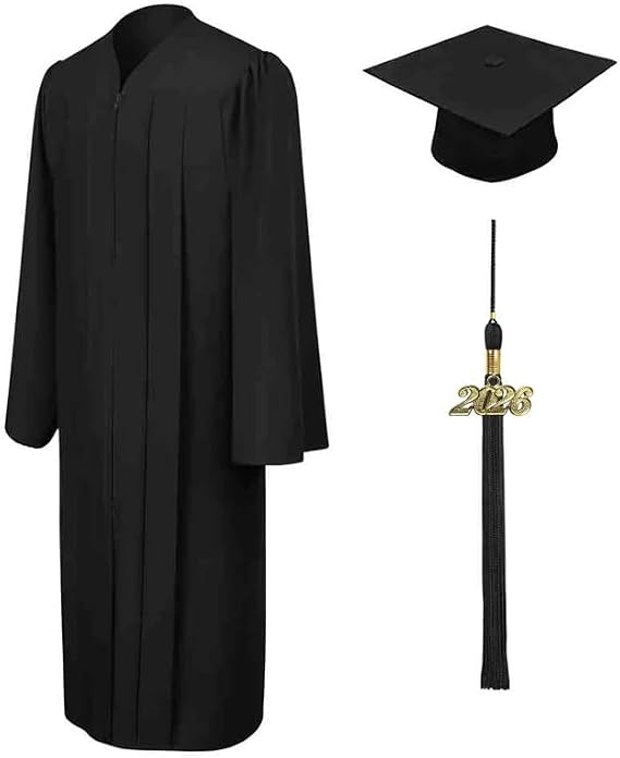 Unisex Matte Graduation Cap Gown Tassel Package, High School and University