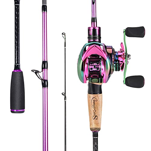 Sougayilang Baitcaster Combo, 2Pcs Fishing Rod and Reel Combo, Medium Heavy Fishing Pole with Baitcasting Reel Combo