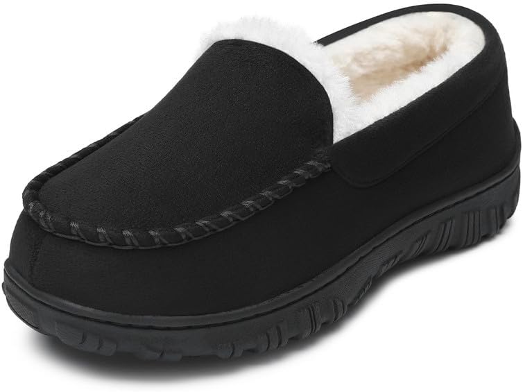 HOMEHOT Boys Moccasin Slippers Memory Foam Kids House Shoes- Nonslip Indoor & Outdoor