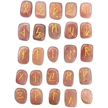 Rose Quartz Rune Stones with Engraved Elder Futhark Alphabet Natural Runes Stones for Wicca Crystals Healing Chakra Reiki