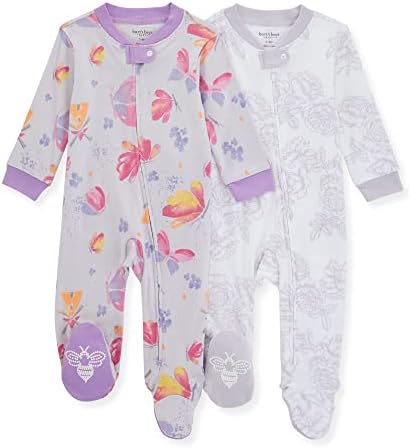 Burts Bees Baby Baby Girls Sleep and Play Pajamas, 100% Organic Cotton One-Piece Romper Jumpsuit Zip Front Pjs