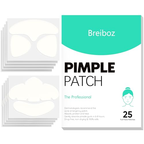 Full Face Pimple Patches5 Pack,Big Hydrocolloid Acne Patches,Skin Care Zit Patches for Whole Face,Nose, Chin, Forehead & Cheeks wTea Tree Oil, Salicylic Acid & Cica Oil5 Pack,25 Patches