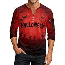 Funny Halloween Costumes Mens Holiday Button Up Shirts V Neck Henley 3/4 Sleeve Printed Comfort Colors Shirt