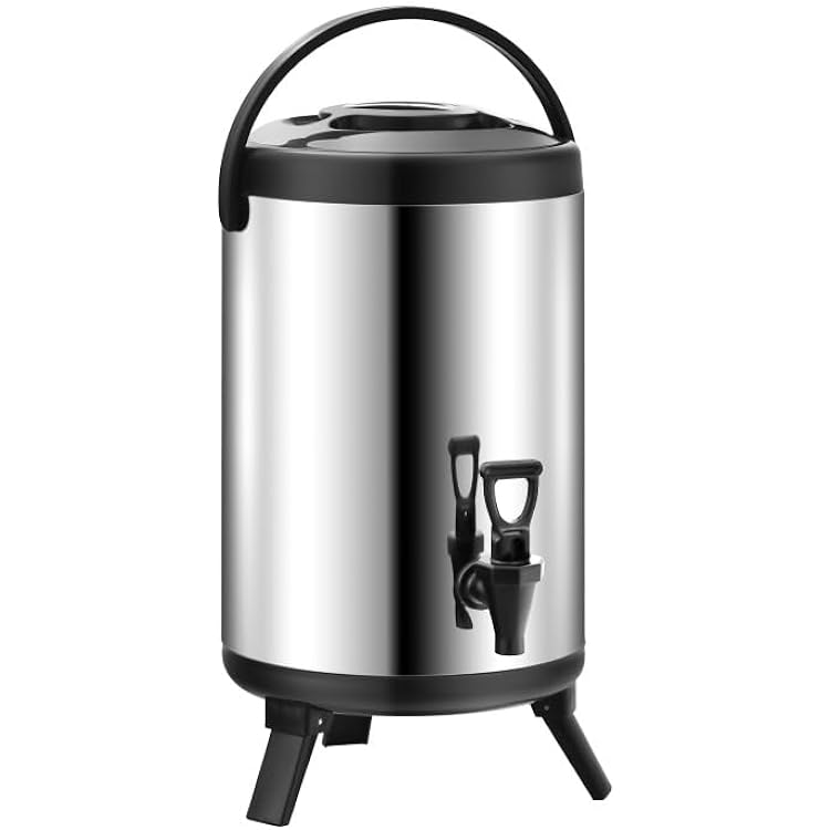 Insulated Beverage Dispenser, Stainless Steel Cold Drink Dispenser with Faucet, Thick Insulation Layer, Folding Stand, for Milk Tea, Soybean Milk, Coffee & Tea, 6L