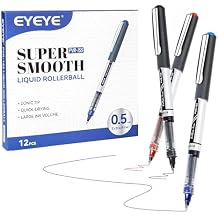 EYEYE 0.5mm Rollerball Pens 12 Pack 3 Colors, Extra Fine Point Roller Ball Pen Quick Dry, Liquid Ink Pens Fine Point Smooth Writing Pen for Journaling, Note Taking, Office, School Supplies