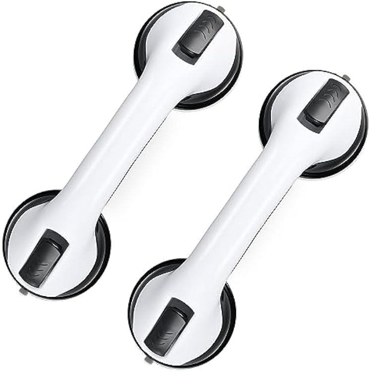 Grab Bars for Bathtubs and Showers, 2 Pack Shower Handle 12 Inch Strong Suction Shower Bar, Safety Bars for Shower Chair, Bathroom Grab Bar for Senior Black White