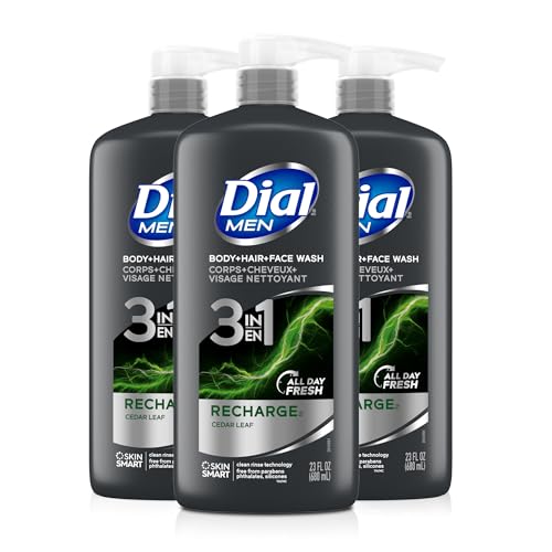 Dial Men 3in1 Body, Hair and Face Wash, Recharge, 69 fl oz 3-23 fl oz Bottles