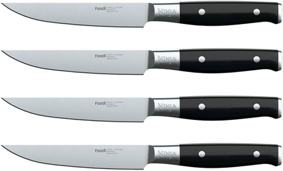 Ninja K32004 Foodi NeverDull System 4-Piece Steak Knife Set, Premium, German Stainless Steel, Black