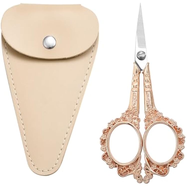 Sewing Scissors Embroidery Scissors, 4.5in Rose Gold Crochet Scissor with Sheath for Craft Cross Stitch Needlework Artwork Thread Yarn Cutting