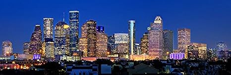 PHOTOSBYJON Houston Skyline UNFRAMED PRINT Poster Photo Night Color City Downtown 11.75 inches x 36 inches Texas Photographic Panorama Picture