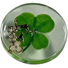 KIN-HEBI Real Four Leaf Clover Good Luck Pocket Token, Preserved, 1.25, Including Metal Ornament (Initial F)