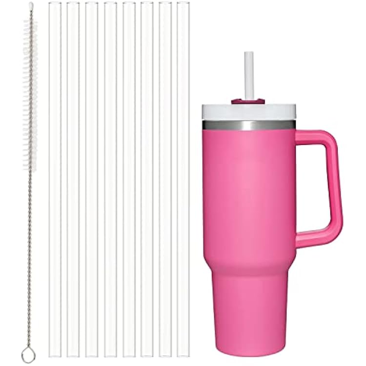 8Pack Replacement Straws for Stanley 40oz 30oz 20oz 14oz Tumbler, Airboat Reusable Clear Straws Compatible with Stanley Adventure Quencher Travel Mug Cup, Plus Cleaning Brush