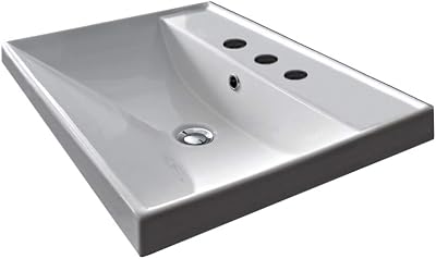 Scarabeo 3001-Three Hole ML Square Ceramic Self RimmingWall Mounted Bathroom Sink, White