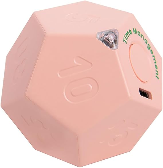 Mini 12-Sided Cube Timer, 11 Preset Time Pomodoro Timer for Increased Productivity.Great for ADHD Management, Training, Study and Kitchen Cooking. Easy to UsePink